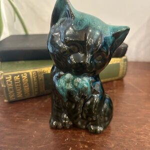 Vintage Blue Mountain Pottery Green Cat Kitten 5" Green Drip Glaze Canada